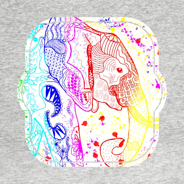 Rainbow Zentangle Elephant by BHDigitalArt